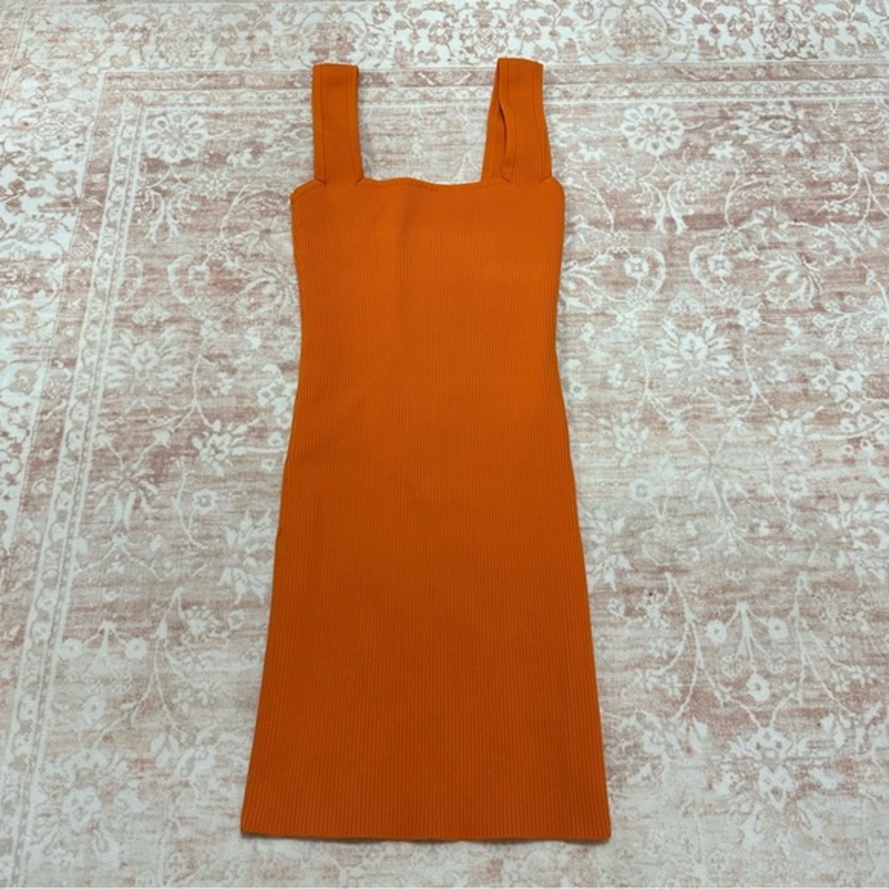 Forever 21 Orange Ribbed Square-Neck Bodycon Dress